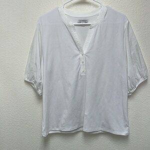 Free Assembly White Mixed Materials V-Neck 3 Button Pullover Top Shirt Women XL